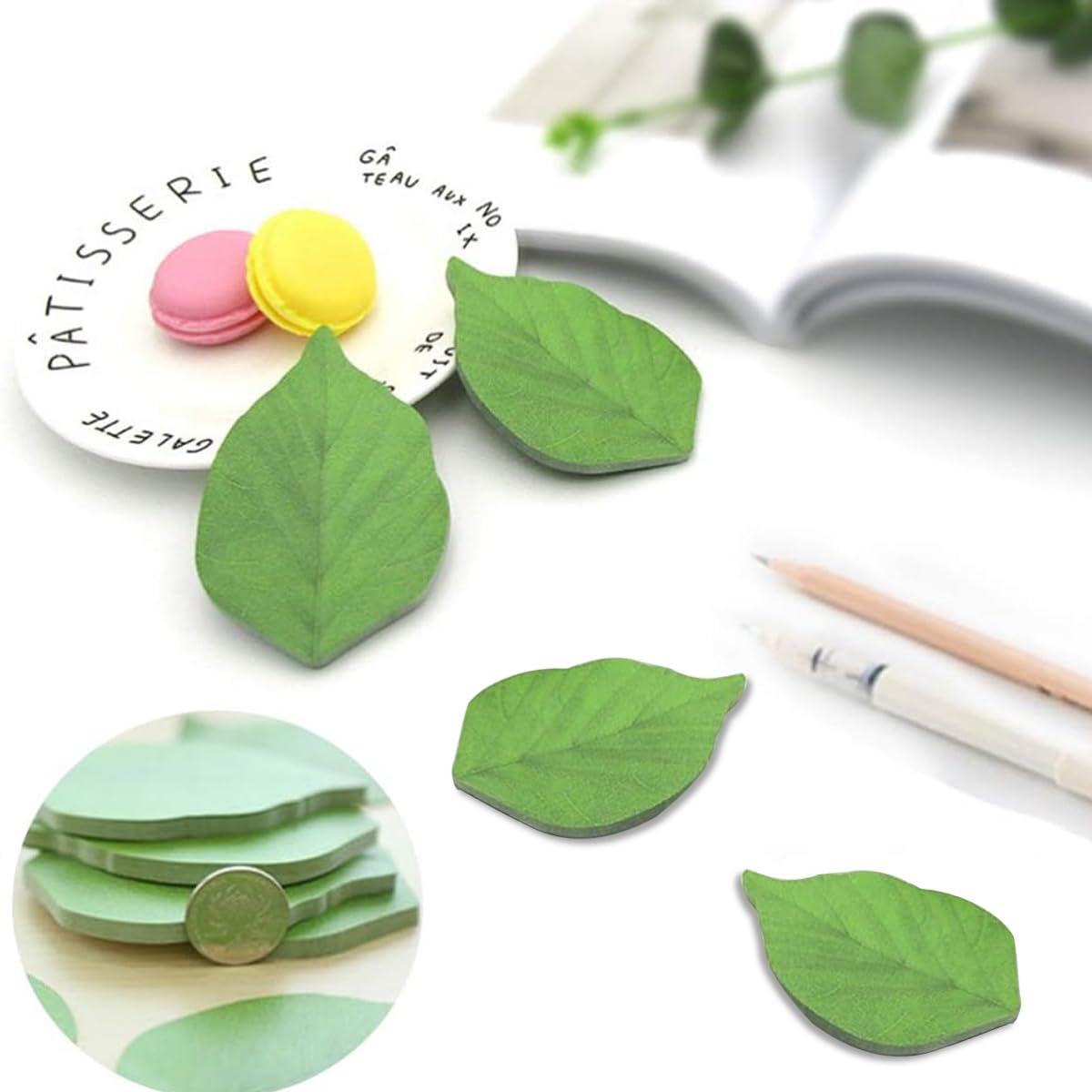 HASTHIP® 200 Sheets Sticky Notes Creative Green Leaves Sticky Notes Reminders Sticky Notes Decorative Sticky Notes Aesthetic Leaves Sticky Notes DIY Scrapbooking Stick Notes School Office Supplies