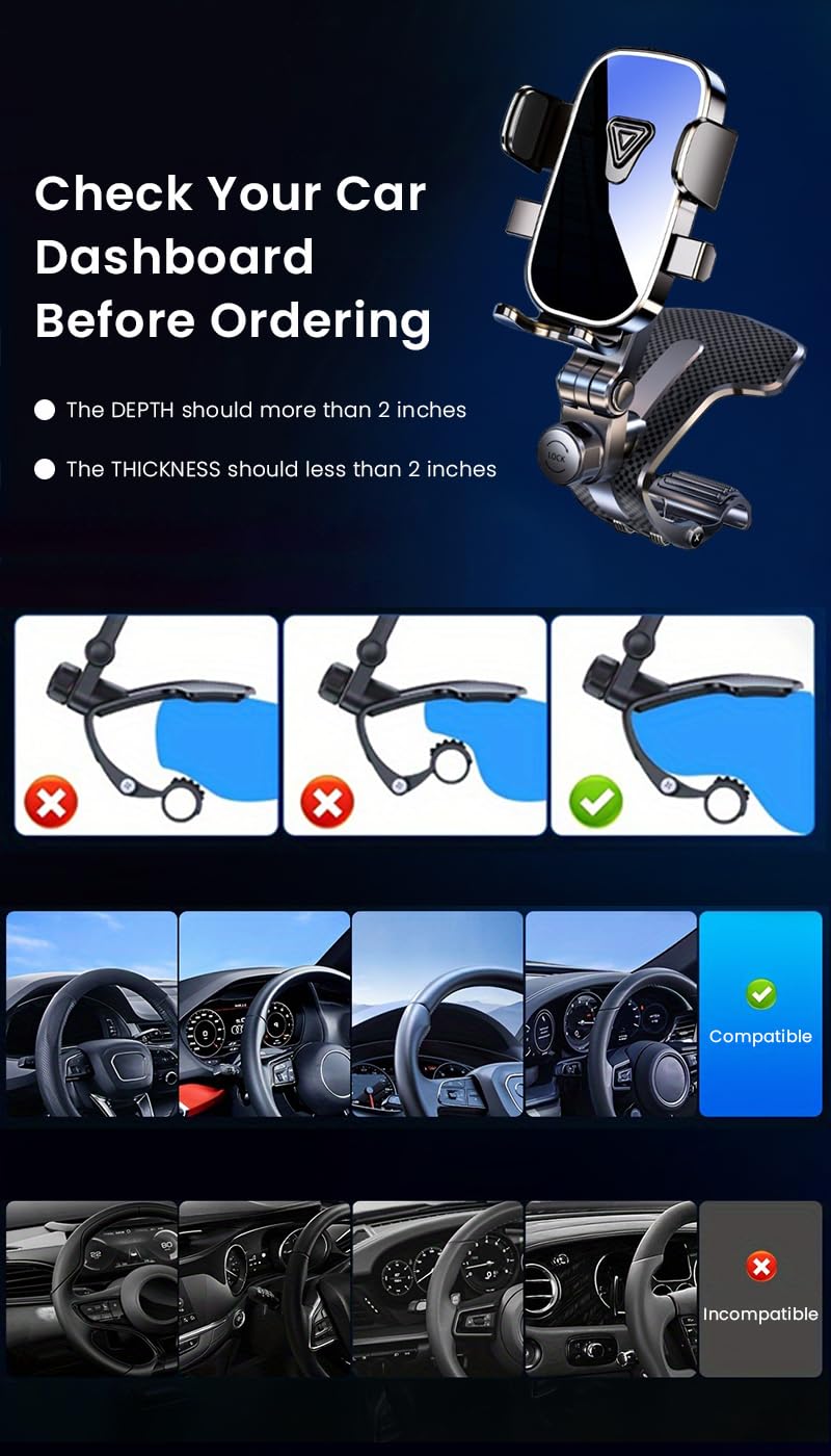 STHIRA Car Dashboard Mobile Holder for Smartphones with 360° Rotation and Clip-On Design
