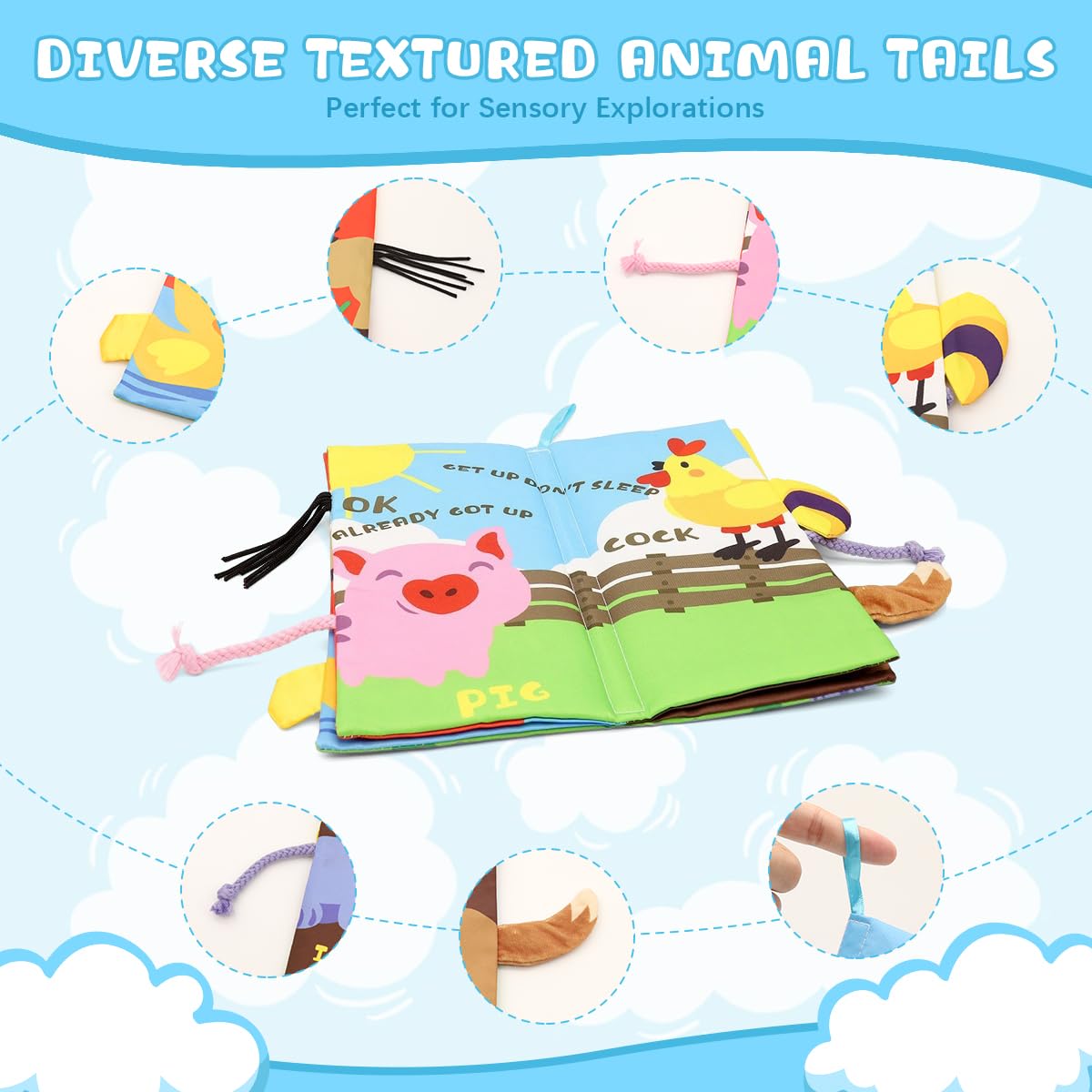 SNOWIE SOFT Farm Cloth Books for Baby Learning with 3D Animal Tails | 3PCS Set