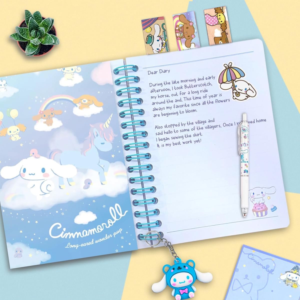 Climberty® Kawaii Cinnamoroll School Supplies Set, Kawaii Stationeries Supplies Set with Notebook, Pencil Pouch, Click Pens, Assorted Cinnamoroll Cartooon Stickers