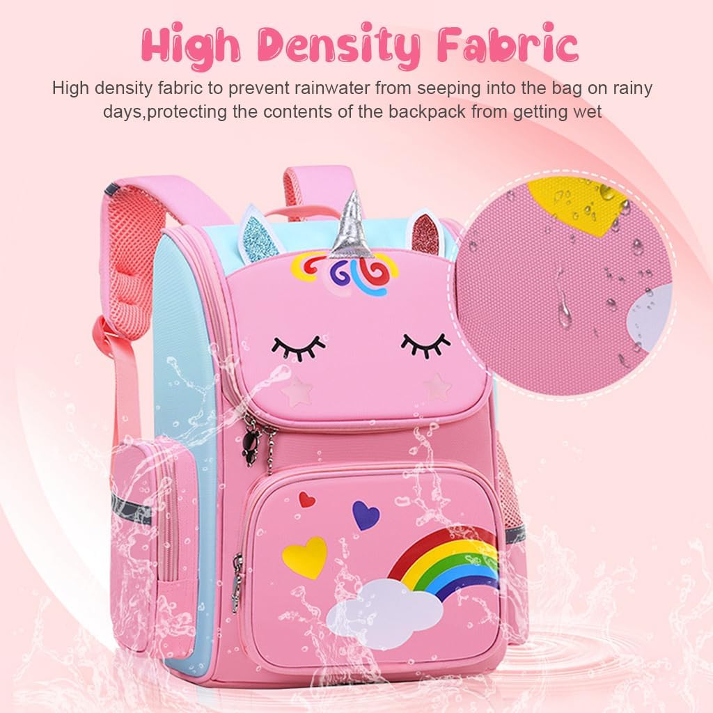 PALAY® Girls School Backpack Unicorn Cartoon Backpack Primary Bookbag Waterproof Backpack for School, Travel, Camping, Burden-relief Backpack School Gift for Kids 3-6 Years Old