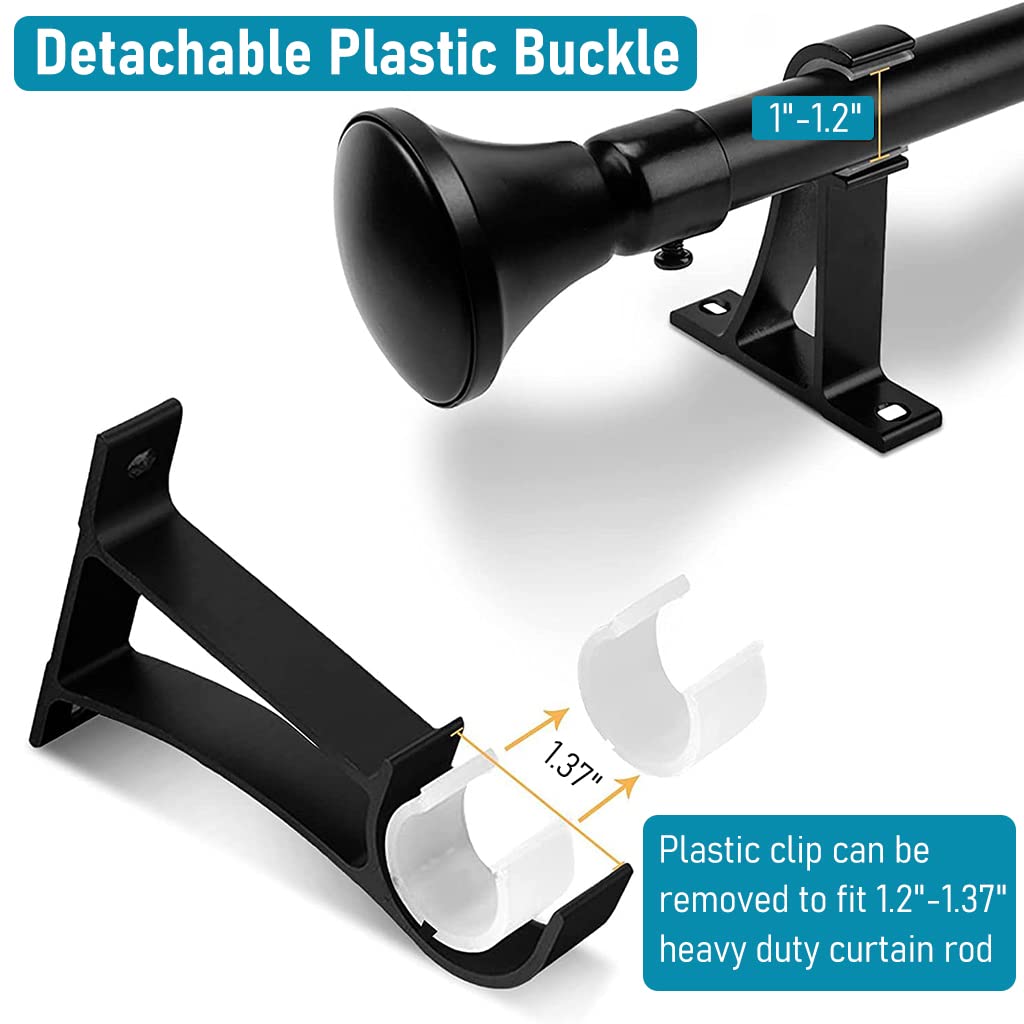 HASTHIP Curtain Rod Brackets for 1 inch Rods with Screw Mount Support | Aluminium Alloy Black 2 Pcs