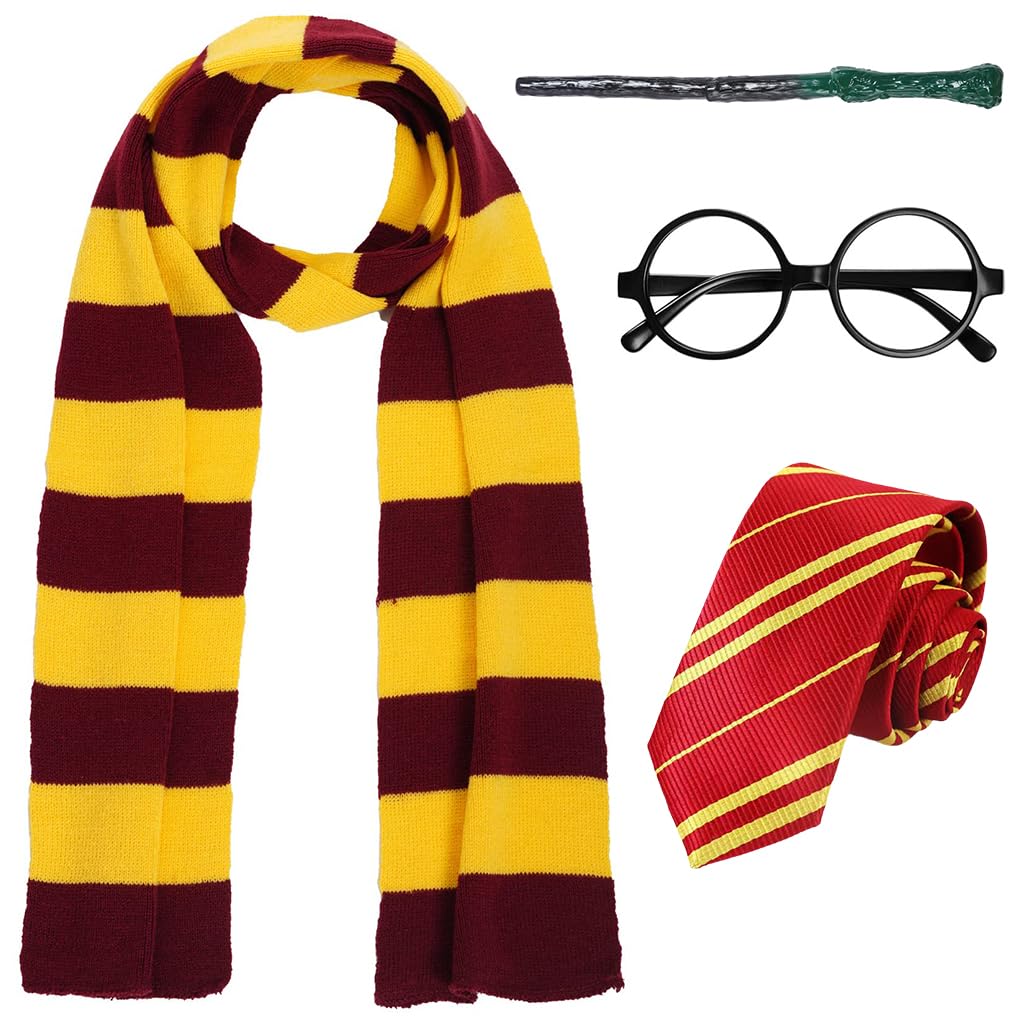 PATPAT Gryffindor Harry Potter Costume, Magic Robe Wizard Costume Magic School Uniform Halloween Costume with Magic stick, Scarf, Tie & Glasses Harry Potter Accessories For Kids 135-145cm High