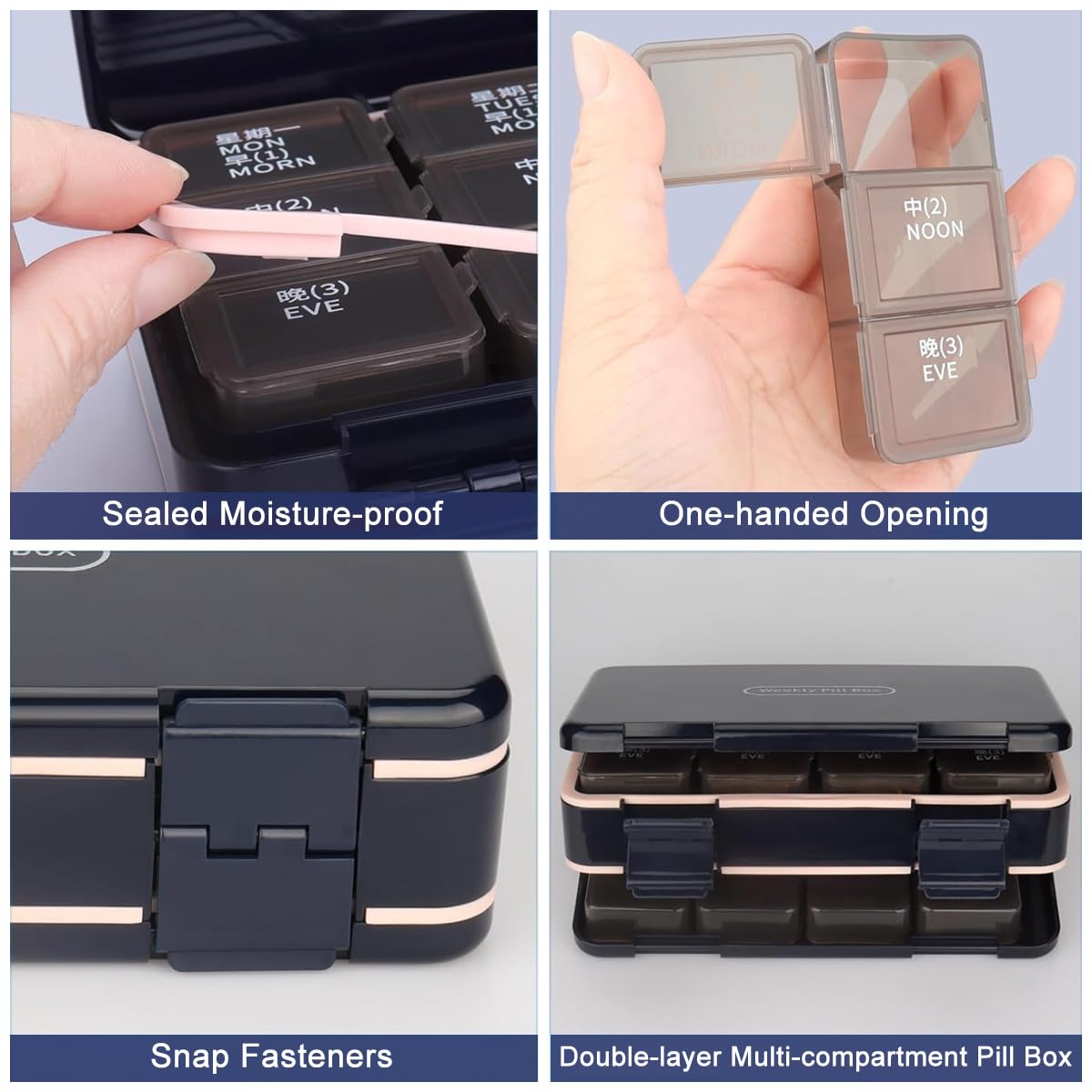 HANNEA Pill Organizer for Weekly Medication with 8 Detachable 3 Grid Boxes | Portable Travel Case