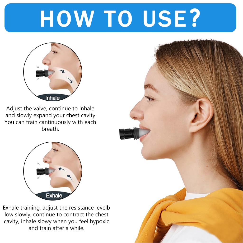 Proberos® Respiratory Trainer & Jawline Exerciser Inhale /Exhale Respiratory Trainer with Adjustable Resistance Silicone Jawline Exerciser Fitness Respiratory Trainer Lung Trainer Breathing Training