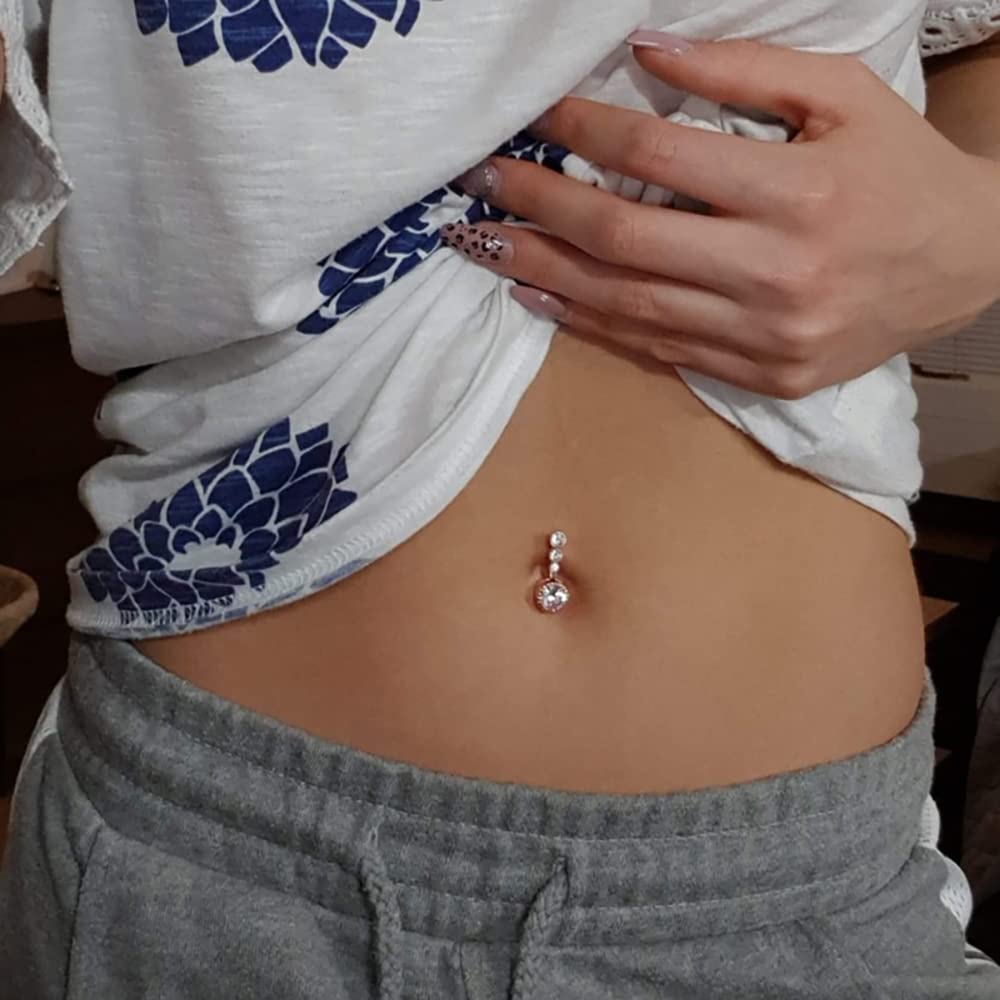 ELEPHANTBOAT Belly Button Rings for Women with 14 Gauge 3/8in Bar 316L Steel & CZ | Gift Jewelry