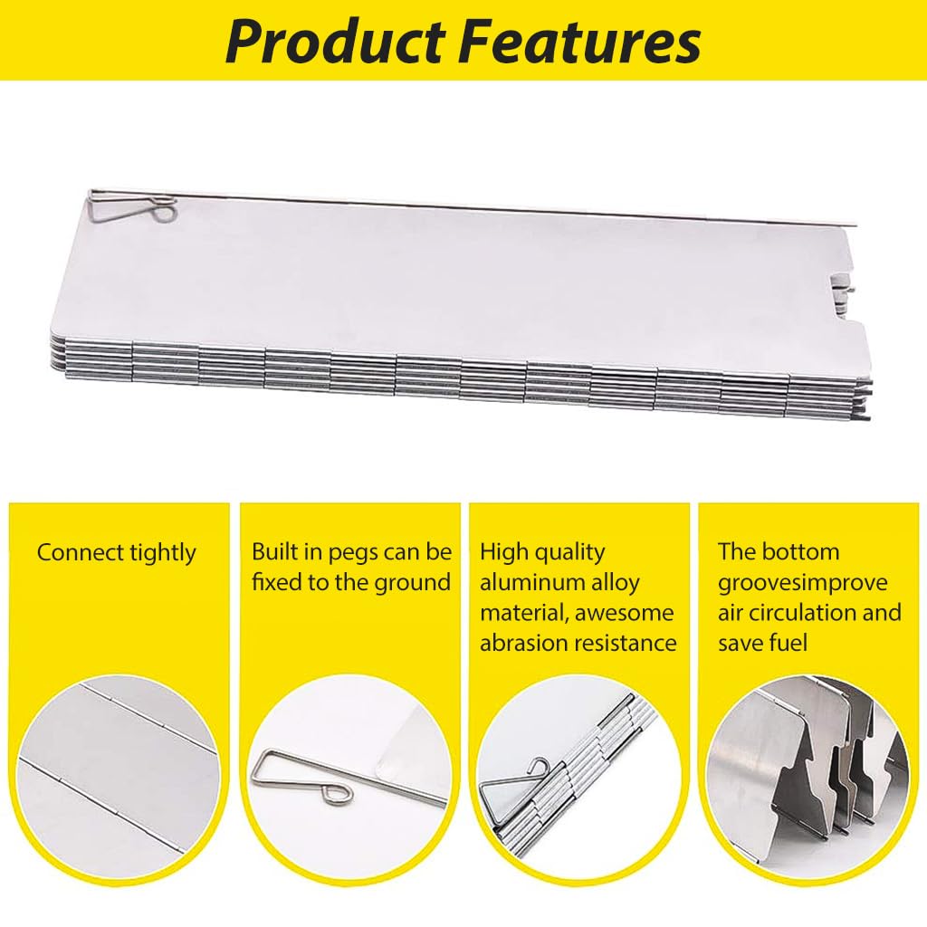 Proberos Camping Stove Windscreen for Outdoor Cooking with 10 Panels and 84x24cm Aluminum | Folding Windshield with Stable Base