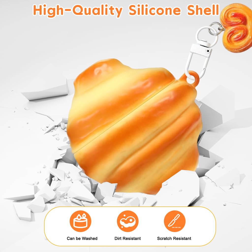 ZORBES Airpod 4 Case Cover with Cartoon Croissant Design and Clasp Bag Charm | PVC Protective Shell