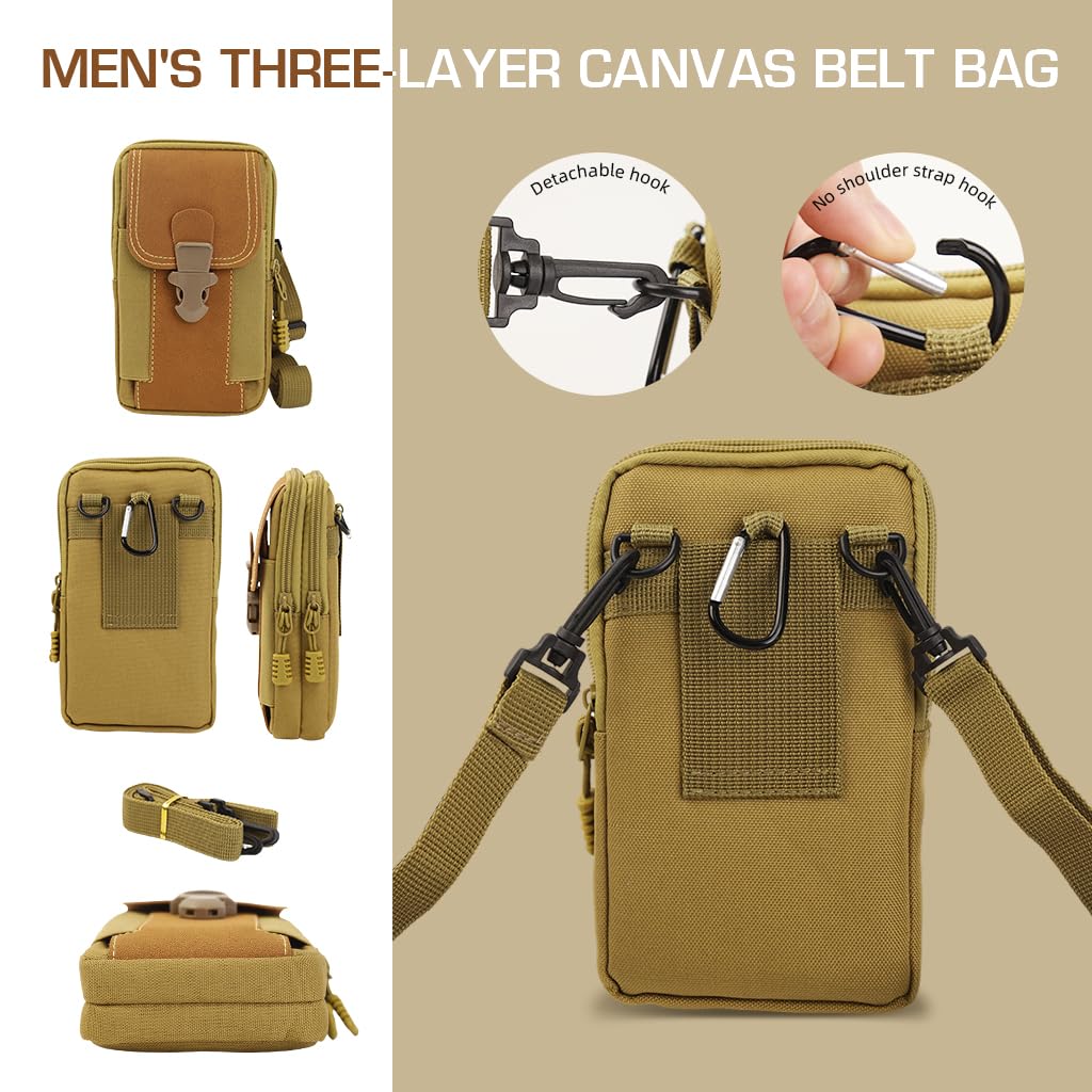 GUSTAVE Belt Pouch for Men with Triple Layer Storage and Quick Release Closure | Waterproof Canvas 6.5 in Phone Holster for Hiking and Work