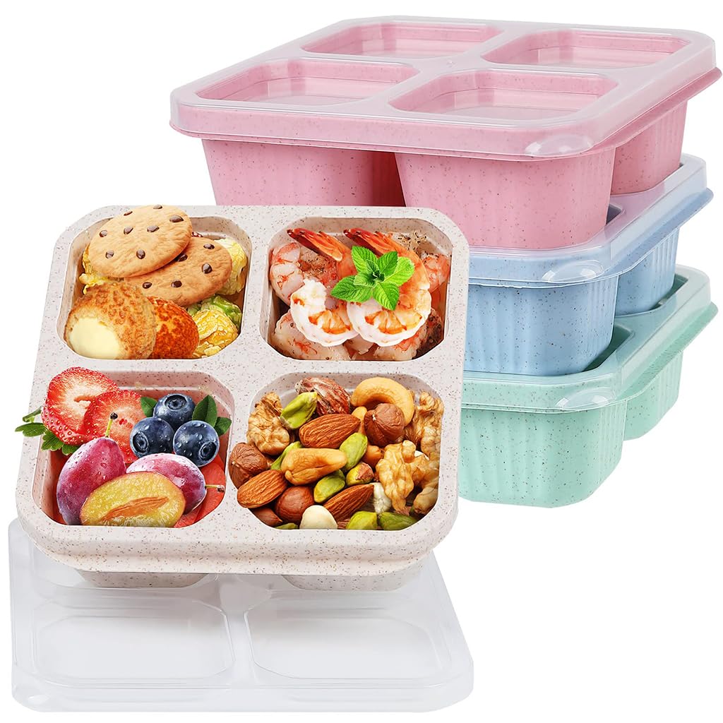 Supvox Snack Containers for Kids and Adults with 4 Compartments Reusable Wheat Straw Box