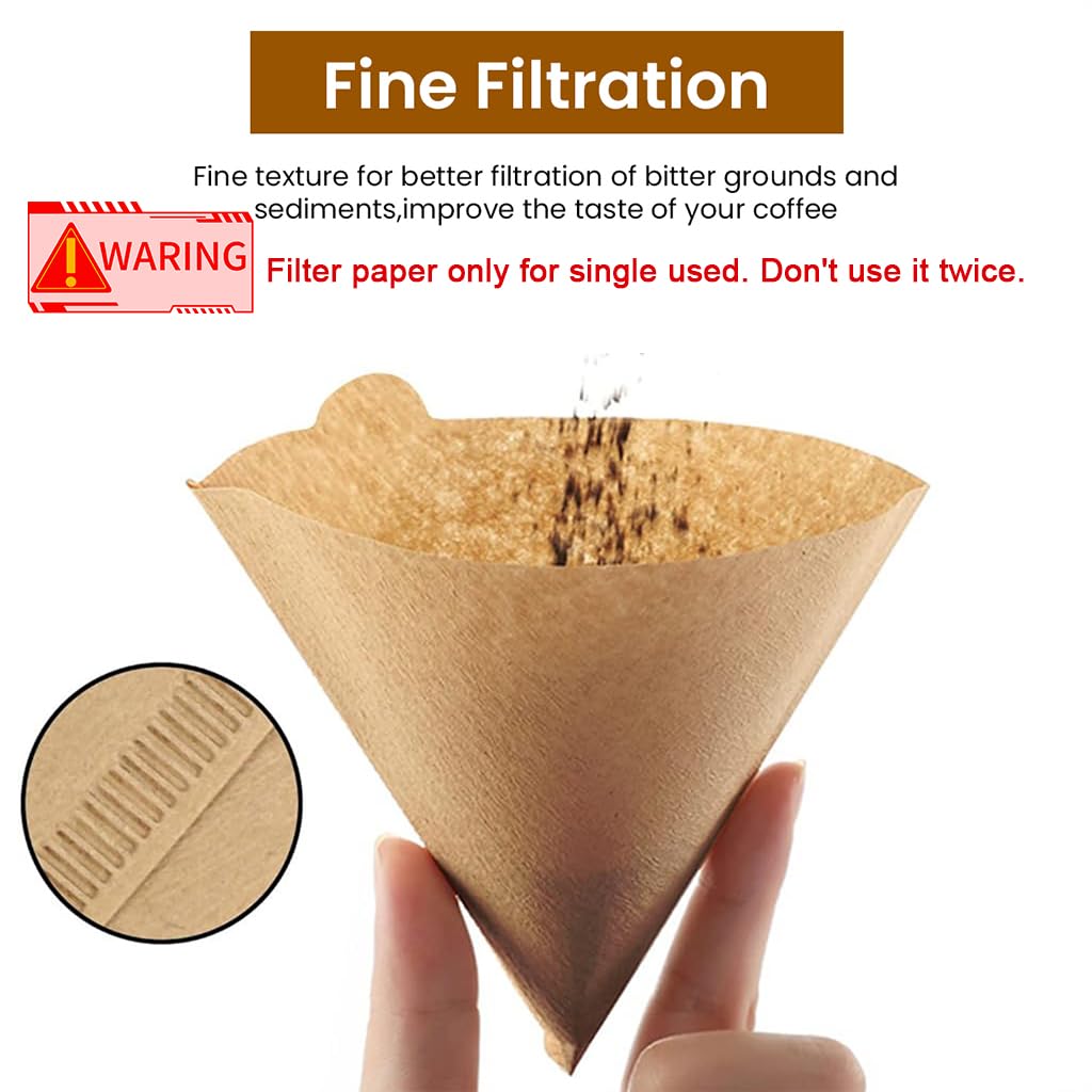 Supvox® 100 Counts Coffee Filter Paper for Brewing Coffee Natural Unbleached Coffee Filter Paper Cone-Shape Disposable Coffee Filters Paper Fit for Drip Coffee, Box Packed