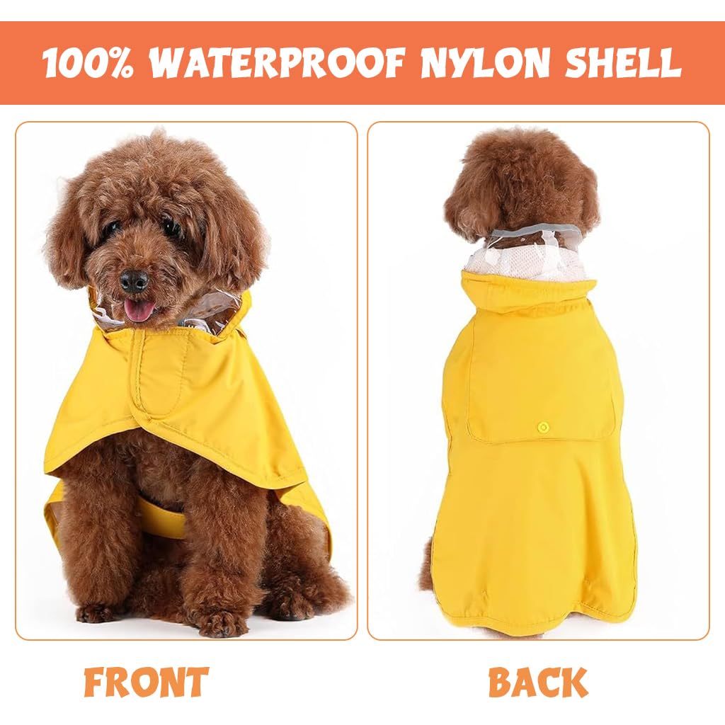Qpets Dog Raincoat for Walking and Hiking with Dual Row Buttons and Clear EVA Hood | Size L for Dogs 3.5–4.5kg