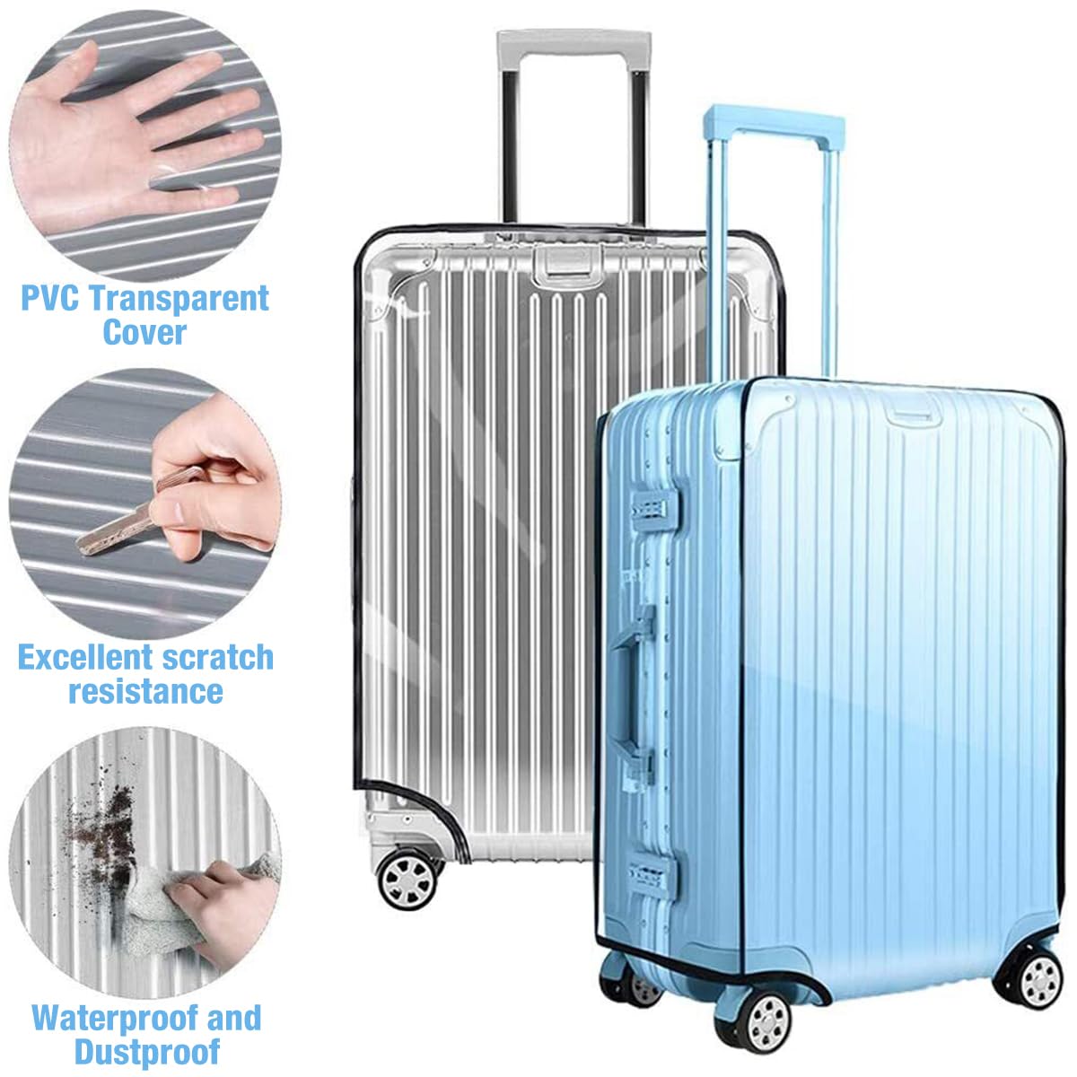 ZIBUYU Suitcase Cover for 24 Inch Luggage featuring Hook and Loop Closure in Transparent PVC
