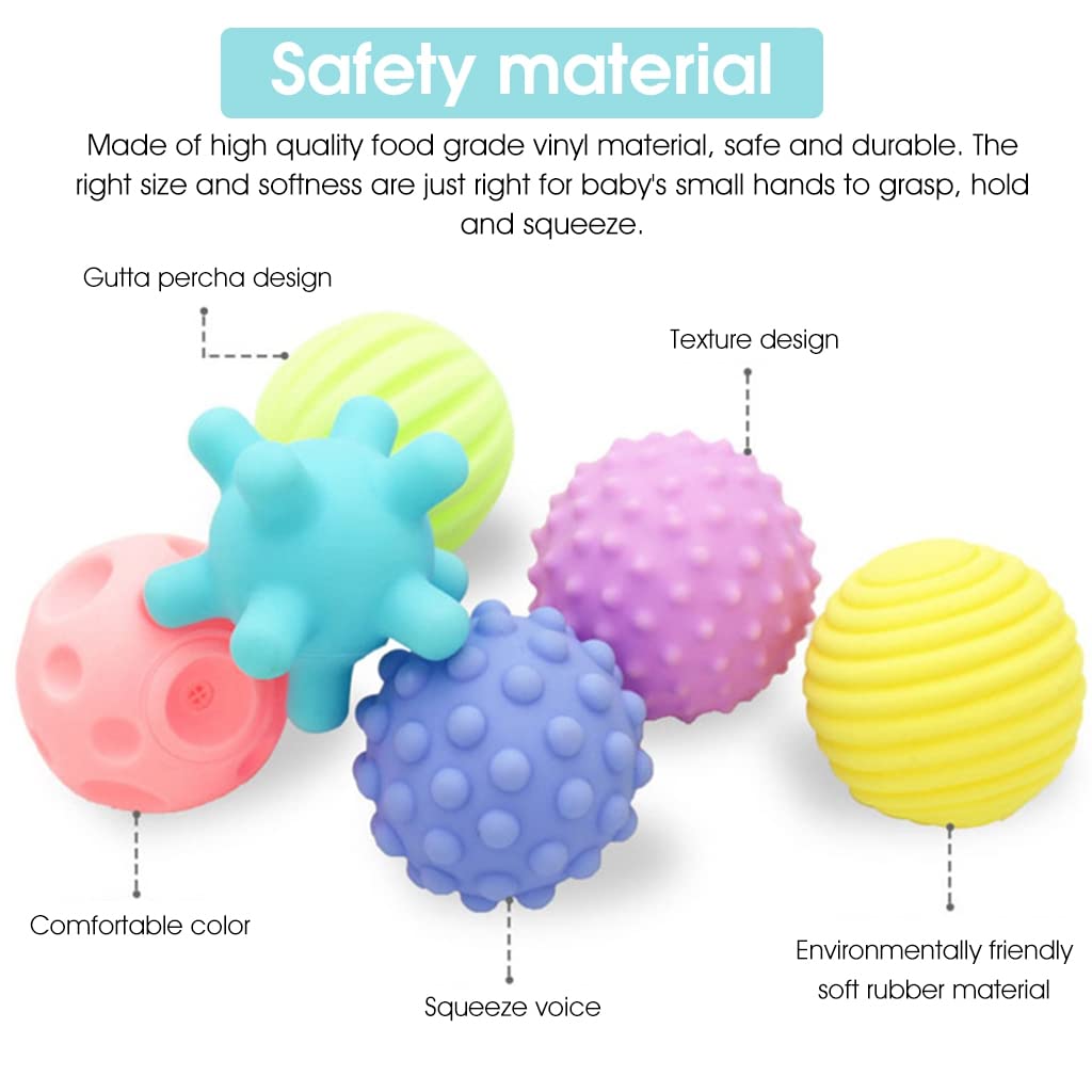 PATPAT Balls for Kids with 6 Textured Squeaky Designs in Soft Food Grade Vinyl | Bath & Sensory Play