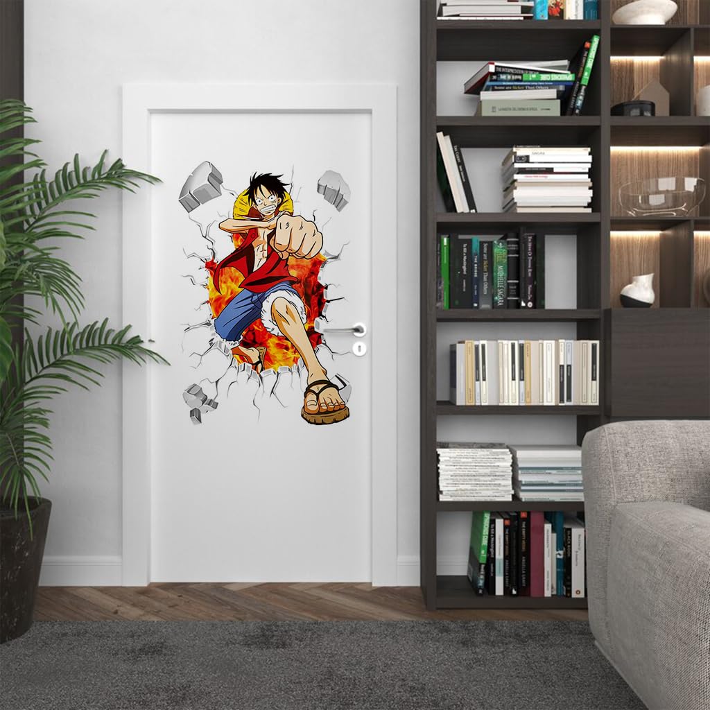 HASTHIP® 1 Sheet 3D Wall Paper Sticker Anime Onepiece Monkey D Luffy 3D Wall Paper Self Adhesive PVC Wall Paper Removable Cartoon 3D Wall Paper for Kids Room, Bed Room, Living Room, 19.6 x27.5 inches