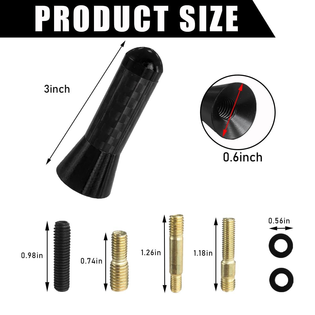 STHIRA Car Short Antenna for Roof or Trunk featuring Carbon Fiber Sporty Design 1.37 in 2PCS