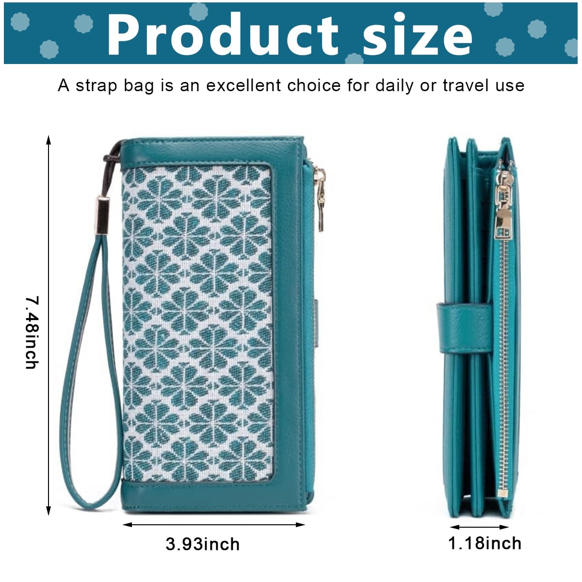 PALAY® Wallets for Women Girls Blue Bi-fold PU Leather Fashion Card Coin Holder Ladies Long Purse Vintage Embroidery Hand Purse Women