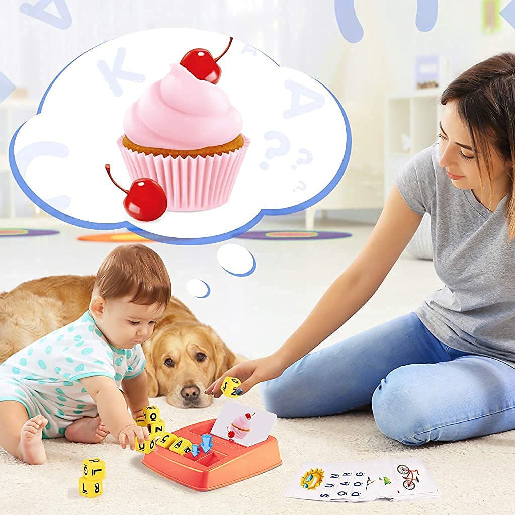 PATPAT Flash Cards for Kids with 30 Double-Sided Word Cards and 12 Letter Cubes | CPC Certified Learning Toy