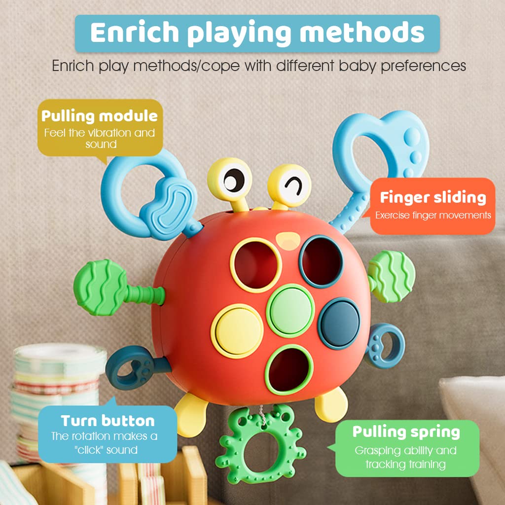 PATPAT® Sensory Toys for Kids, Cartoon Crab Activity Toy for Baby Sensory Development Silicone Montessori Toys for Toddler Soothing Toy Kids Interactive Toy Early Educational Toys Gifts for Newborns