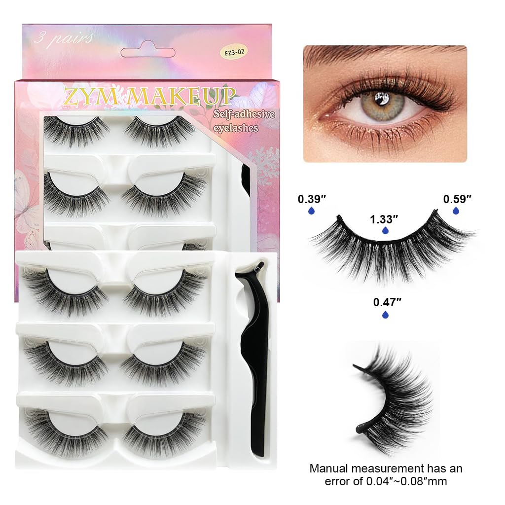 MAYCREATE Self Adhesive Eyelashes for Effortless Application with Tweezer | 3 Pairs Reusable
