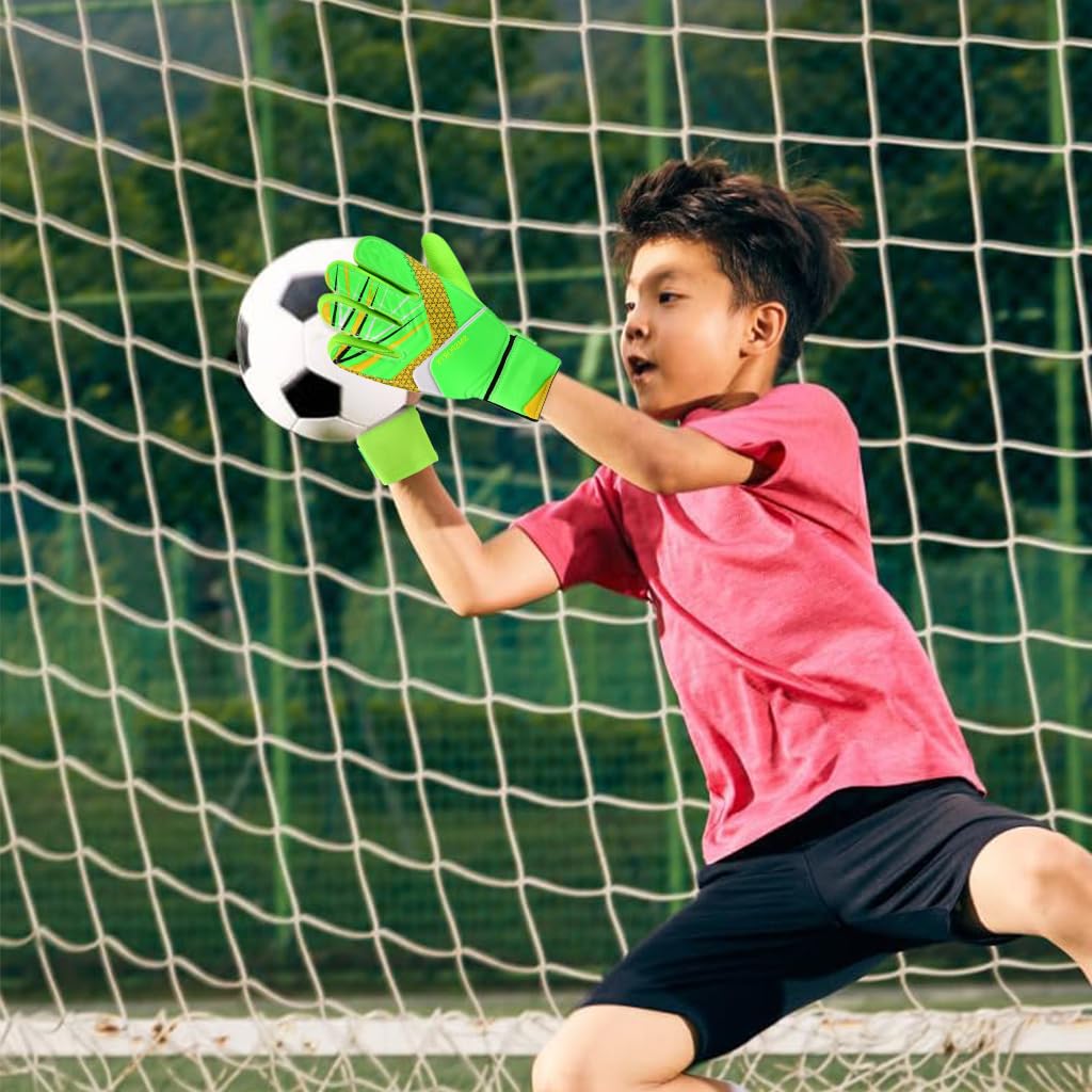 Proberos Football Goalkeeper Gloves for Kids with Latex Palm Grip & Adjustable Strap | Green Size 8