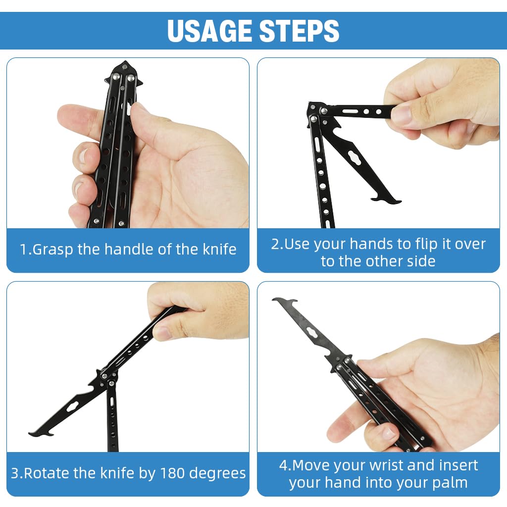 PROBEROS Butterfly Knife Trainer for Beginners with O Ring Latch and 60 40 Balance | Stainless Steel Safe Practice Tool