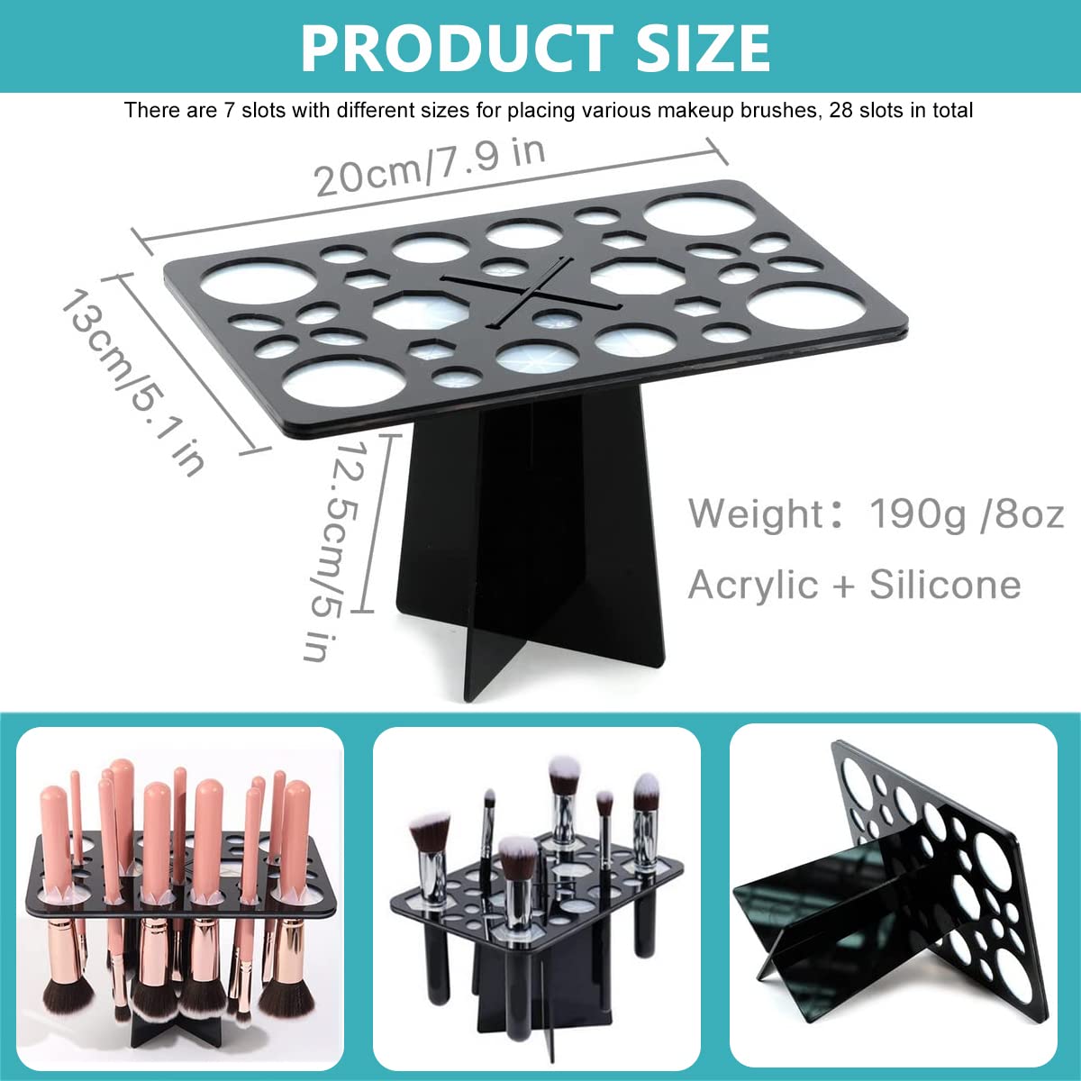 MAYCREATE Makeup Brush Holder Organizer with 28 Slots featuring 360° Rotatable Acrylic Stand | Black
