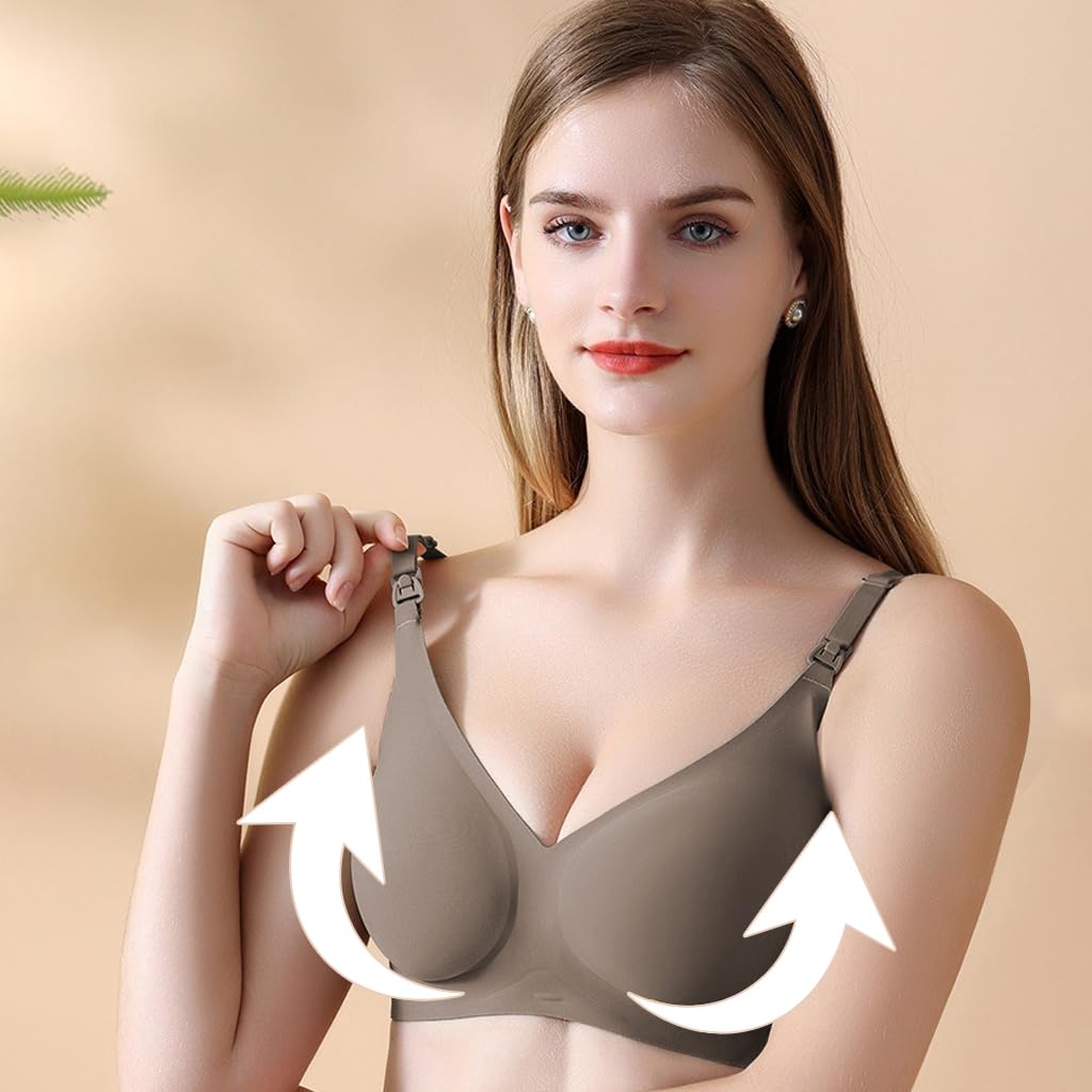 Zibuyu Seamless Nursing Bra for Breastfeeding with Clip Down Access and Adjustable Fit | Wireless Nylon Spandex Bralette Grey L