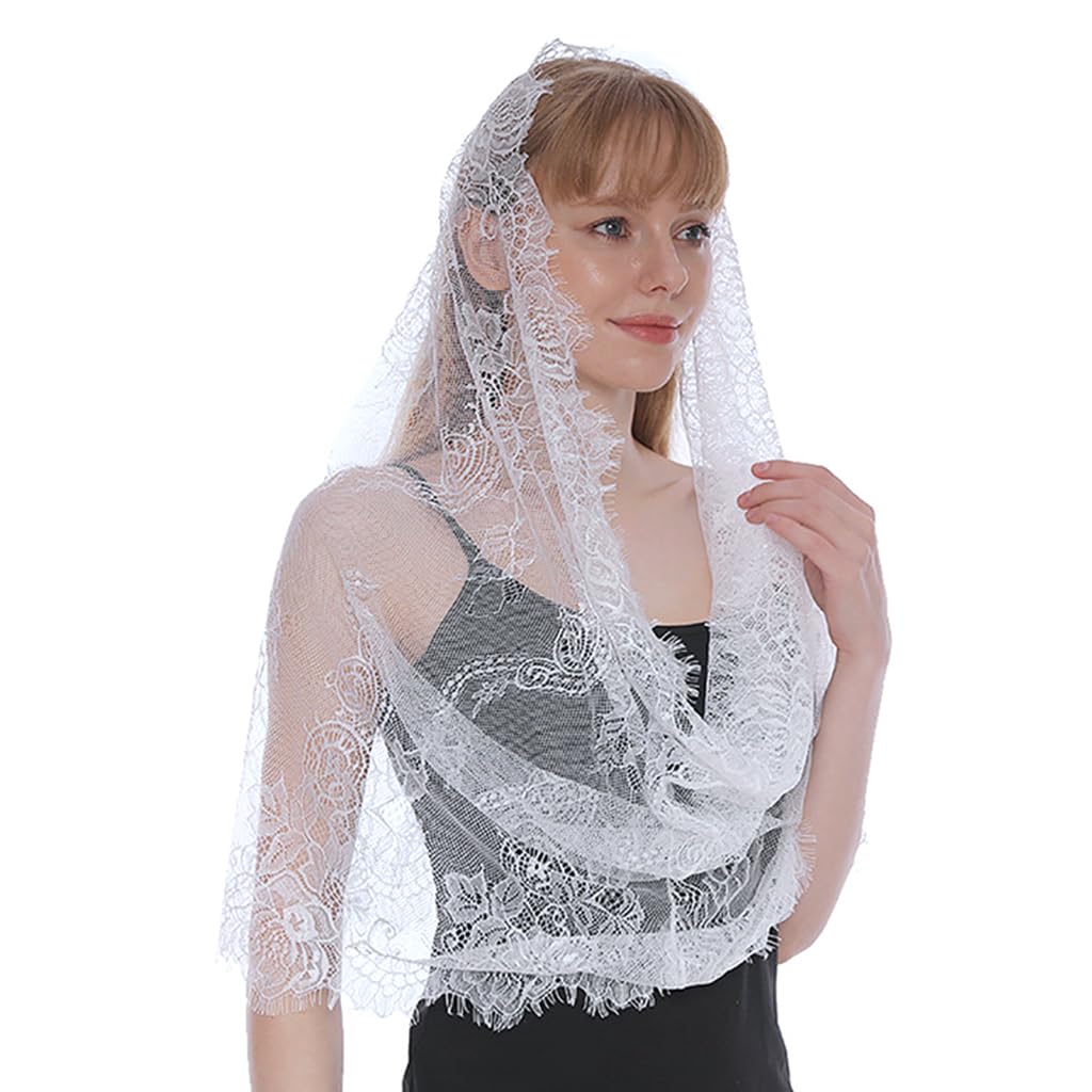 PALAY® Sheer Lace Veil Bridal White Lace Veil Spanish Mantilla Bridal Veil Wedding Veil