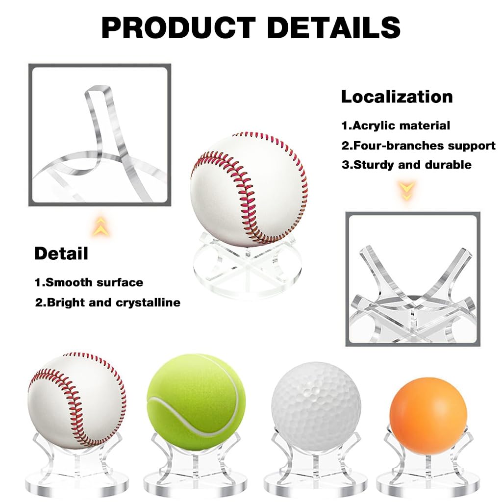 Proberos Acrylic Ball Stand Holder for Sports Collectibles 4 Pcs Set with UV‑Resistant Clear Design