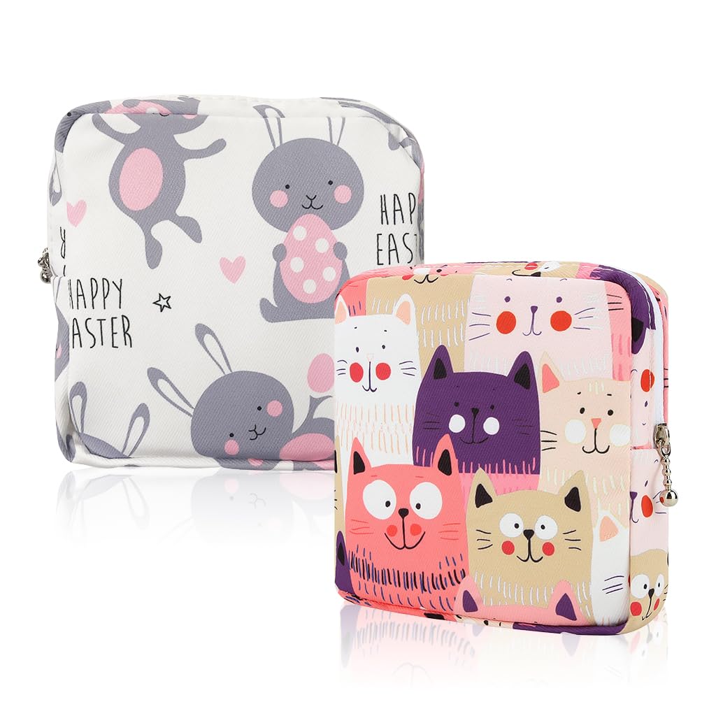 PALAY Sanitary Napkin Storage Bag for Travel and Daily Use featuring Zipper Closure | 2pcs 5.1 in Cotton Cartoon Pouch
