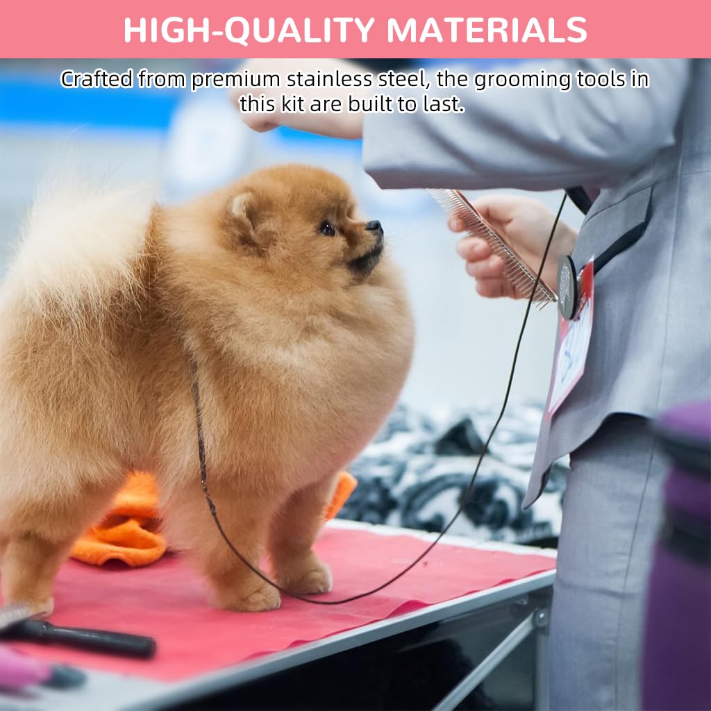 Qpets 8 in 1 Pet Grooming Kit for Cats and Dogs with Dematting Tool and Storage Hand Bag