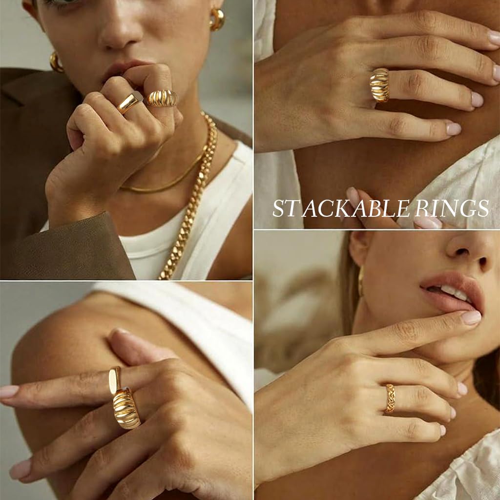 SANNIDHI Rings Set for Women with Adjustable Open Design and Gold Alloy Finish | 5Pcs Stackable Thumb and Punk Style