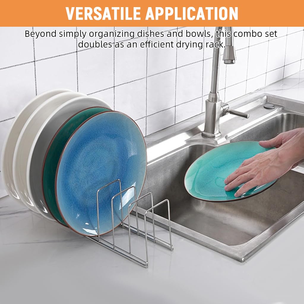 Supvox Plate Rack Stand for Kitchen with 3Pcs Stainless Steel Frame | Cabinet Organizer