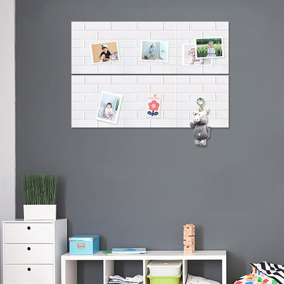 OFIFO Felt Black Boards for Home Organization with 50 Pins and Self Adhesive 30x30cm | White