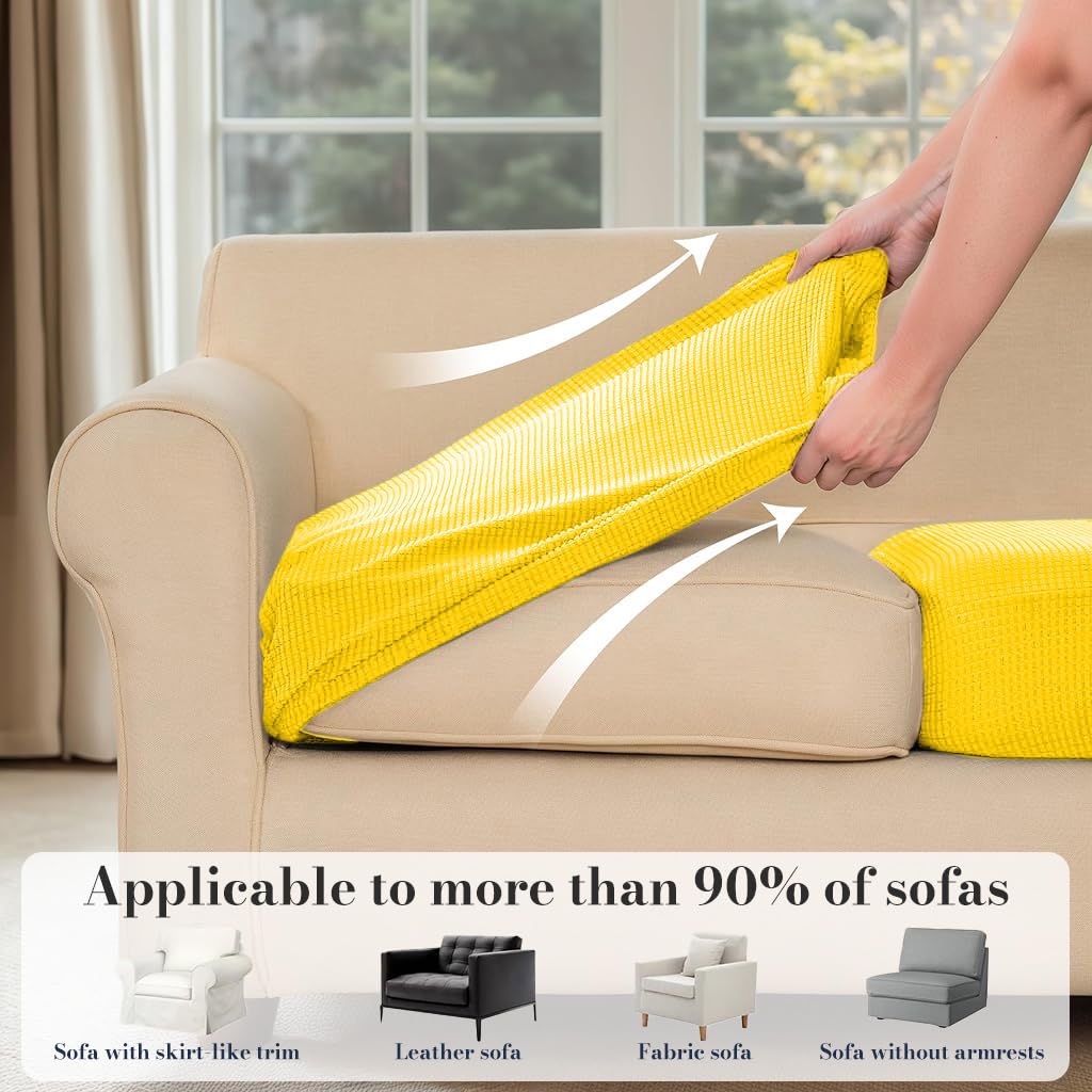 HASTHIP Sofa Seat Cushion Slipcover for Sofa and Meditation Mat 50–70cm with Stretchy Slip‑On Fit in Yellow