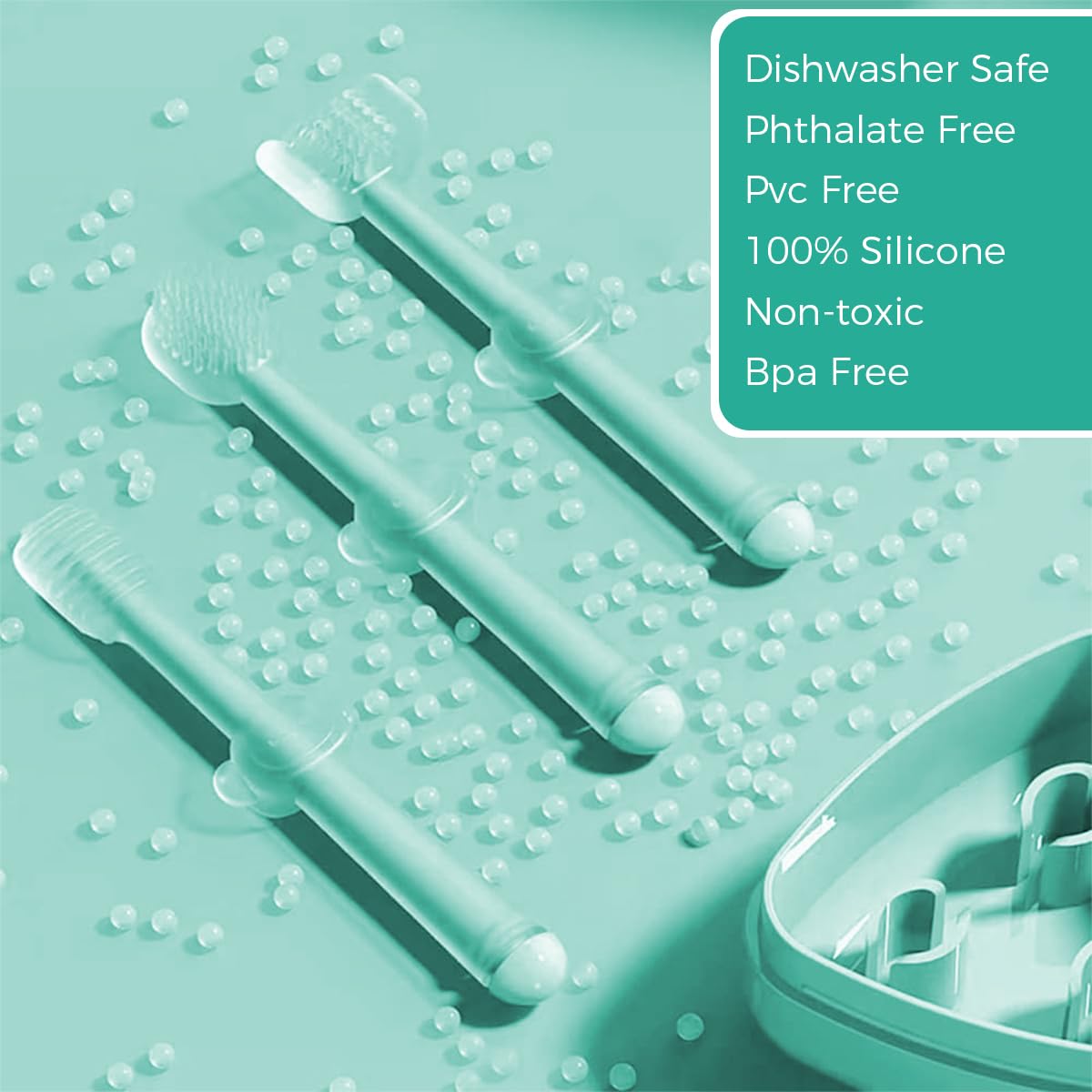 SNOWIE SOFT Silicone Baby Toothbrush Set for 0–18 Months with 3 Brushes and Travel Case