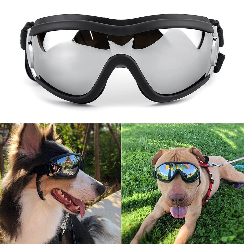 Qpets® Dog Goggles Sunglasses for Outdoor Walking, Windproof Dustproof Goggle for Dogs UV Protection Goggles with Dual Adjustable Straps for Medium or Large Dog Fun Goggle for Dogs