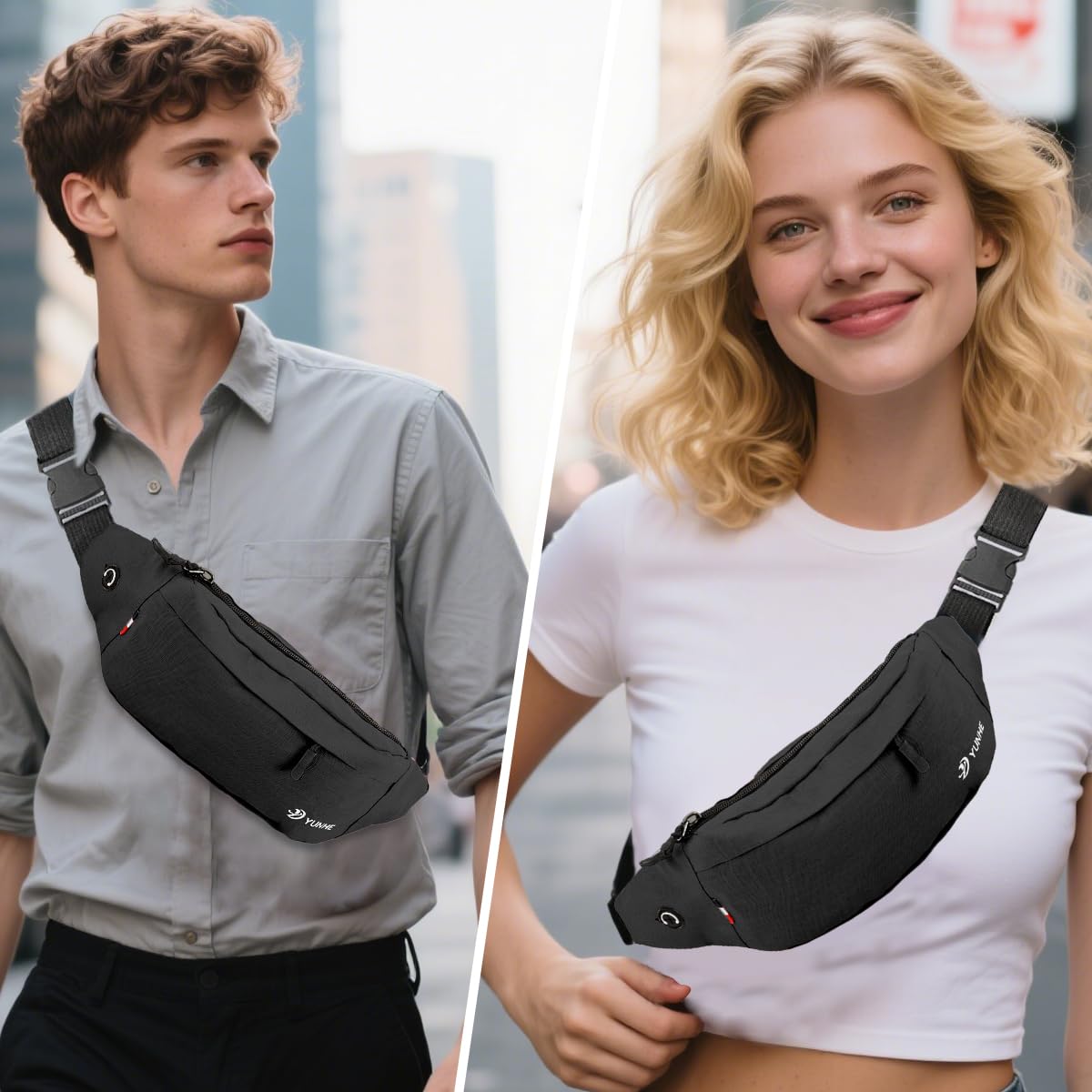 GUSTAVE Waist Bag for Running and Travel with Dual Layer Zippered Storage | Lightweight Black Crossbody Sling for Men