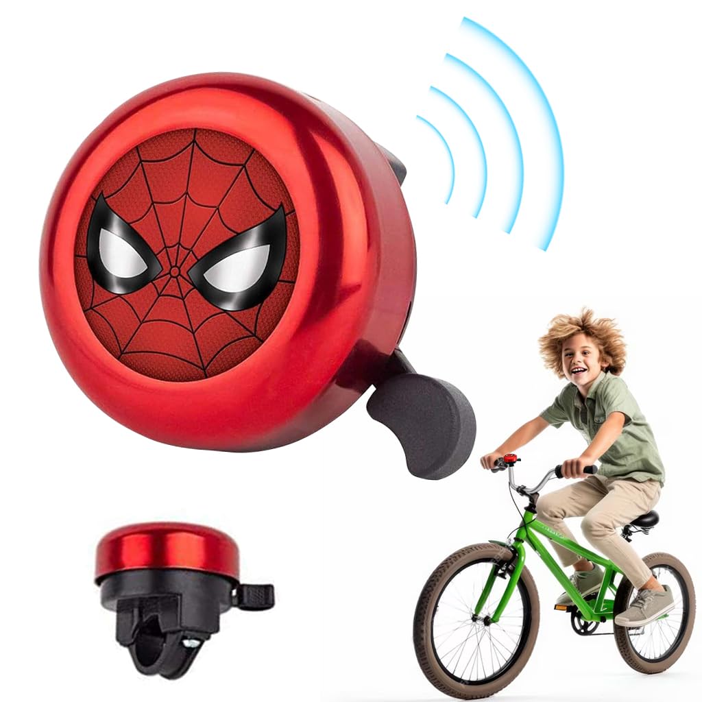 Proberos® Kids Bicycle Bell, Red Super Hero Cartoon Bicycle Bell, Lightweight Steel Bicycle Bell, Durable Bell for Cycle, High Decibel Bicycle Bell Warning Bell Universal for 22mm Tube