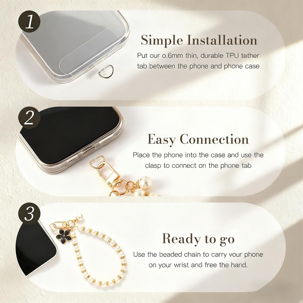 ZORBES Fashion Faux Pearl Phone Chain with Rhinestones and Golden Swivel Buckle for Women
