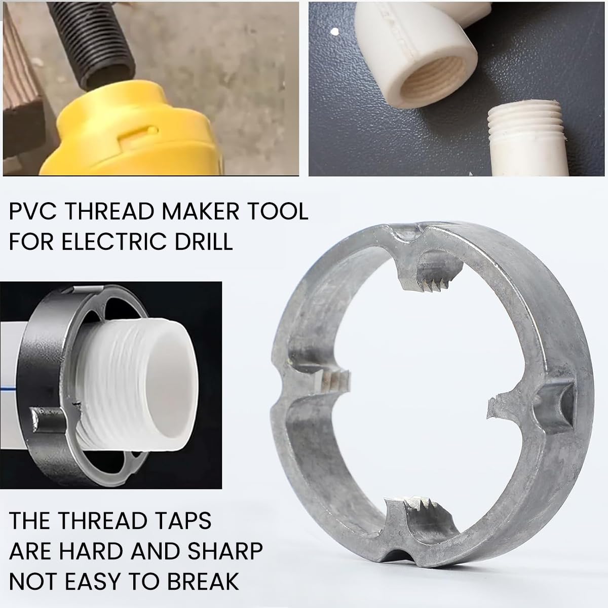 Serplex Electric Drill Pipe Threader Kit with 3 Dies 1/2 3/4 1 inch for Leak Proof PVC Connections | Universal NPT Fit