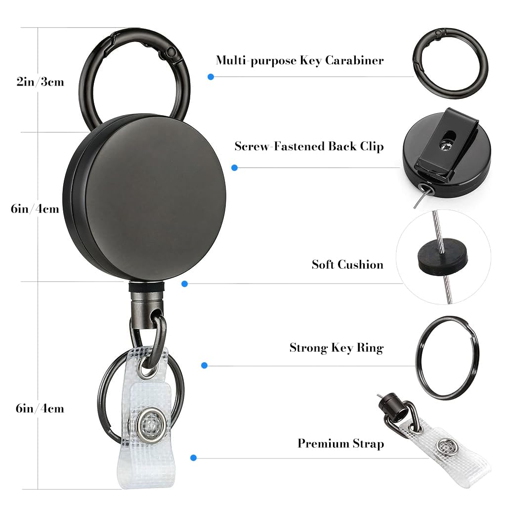 OFIFO Retractable Keychain for Office and Security with 68cm Steel Wire Pull Cord | Zinc Alloy Badge Reel for Men and Women