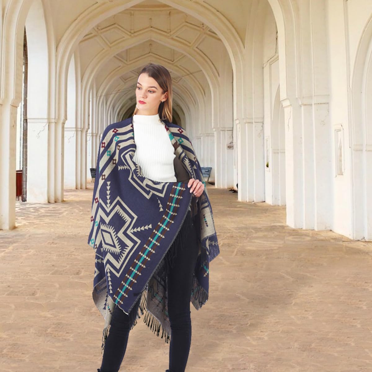 PALAY Women's Shawl Wrap for Indoor and Outdoor Use featuring Jacquard Design 51 x 59 in Warm Dacron Fabric