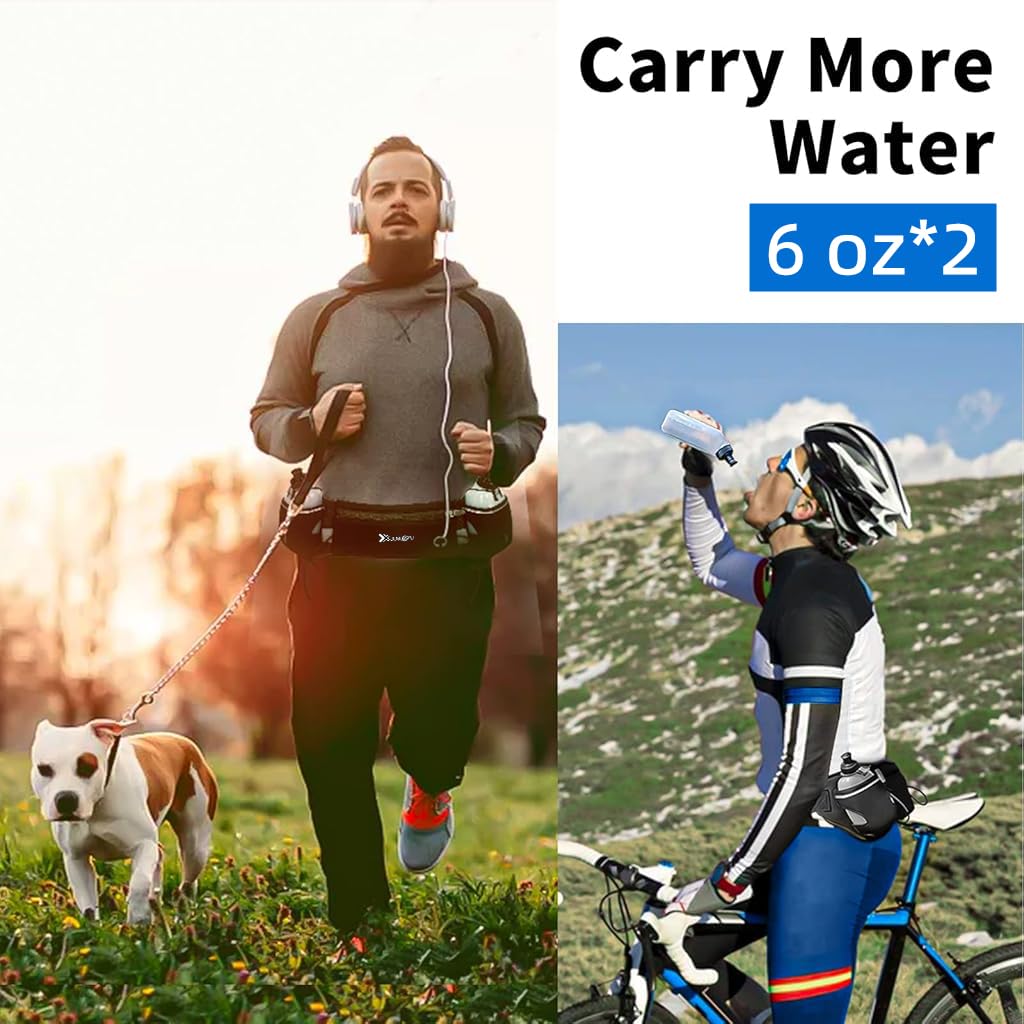 Proberos Running Belt for Running and Cycling with Dual Water Bottles and 7 in Phone Fit | Adjustable Hydration Waist Pack