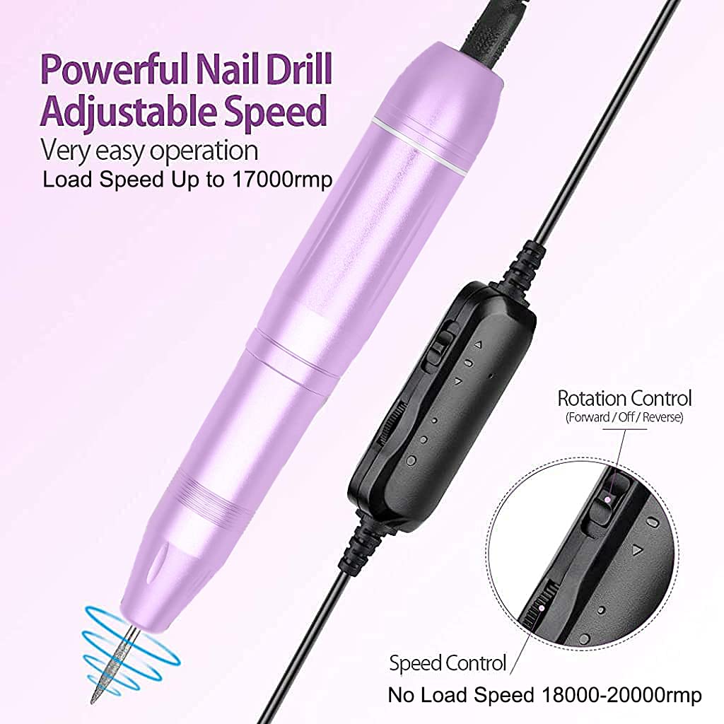 MAYCREATE® Nail Drill Machine Professional, 20000rpm Adjustable Electric Nail Filer Machine with 22pcs Accessories, Portable Manicure Pedicure Kit for Women, Nail Salon, Acrylic Gels Callus Removal