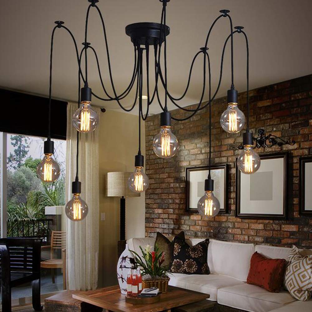 ELEPHANTBOAT Hanging Lights for Living Room with 8 Light Heads and Adjustable 2m Cables | Metal Ceiling Fixture for Bedroom and Dining Table