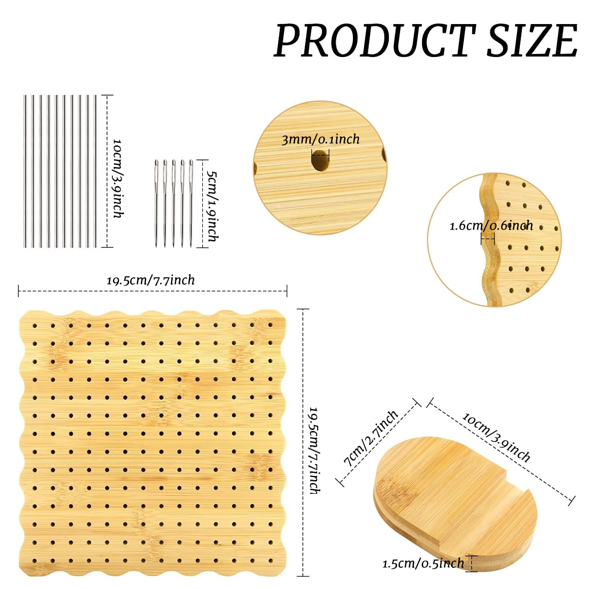HASTHIP Crochet Blocking Board for Knitting Projects with 6 Steel Pins and 5 Yarn Needles | 7.7 in Bamboo Board for DIY Crocheters