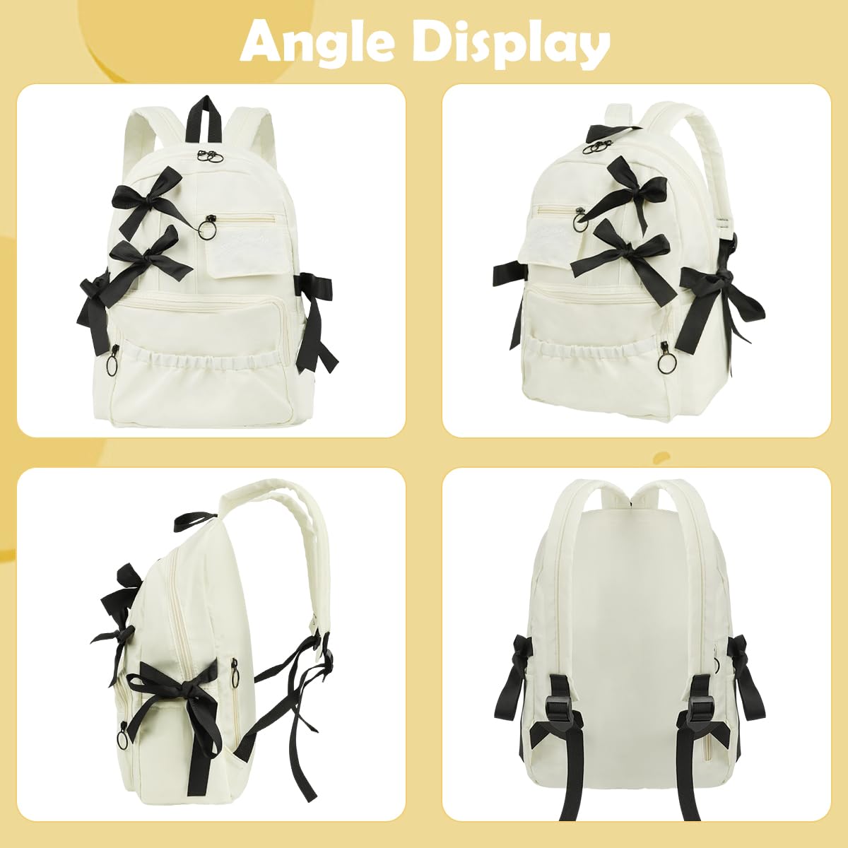 PALAY School Bag for Girls with Bow and Multi Pocket Design in White Oxford Cloth | Large Capacity Backpack for School or Travel