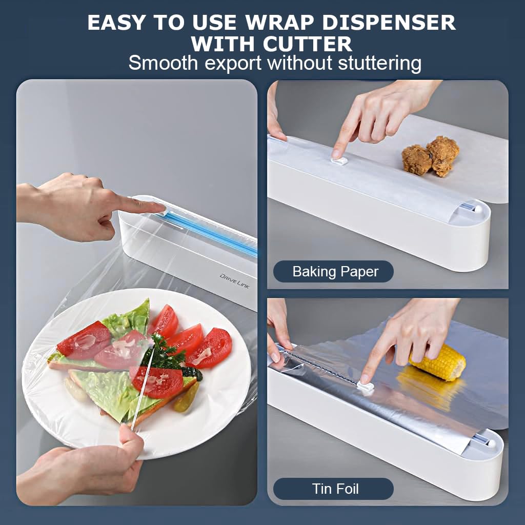 Supvox® Magnetic Plastic Wrap Dispenser with Integrated Smooth Sliding Cutter,  Refillable Cling Film, Aluminum Foil & Parchment Paper Dispenser, No Jam Plastic Wrap Dispenser, No Cling Film Includes